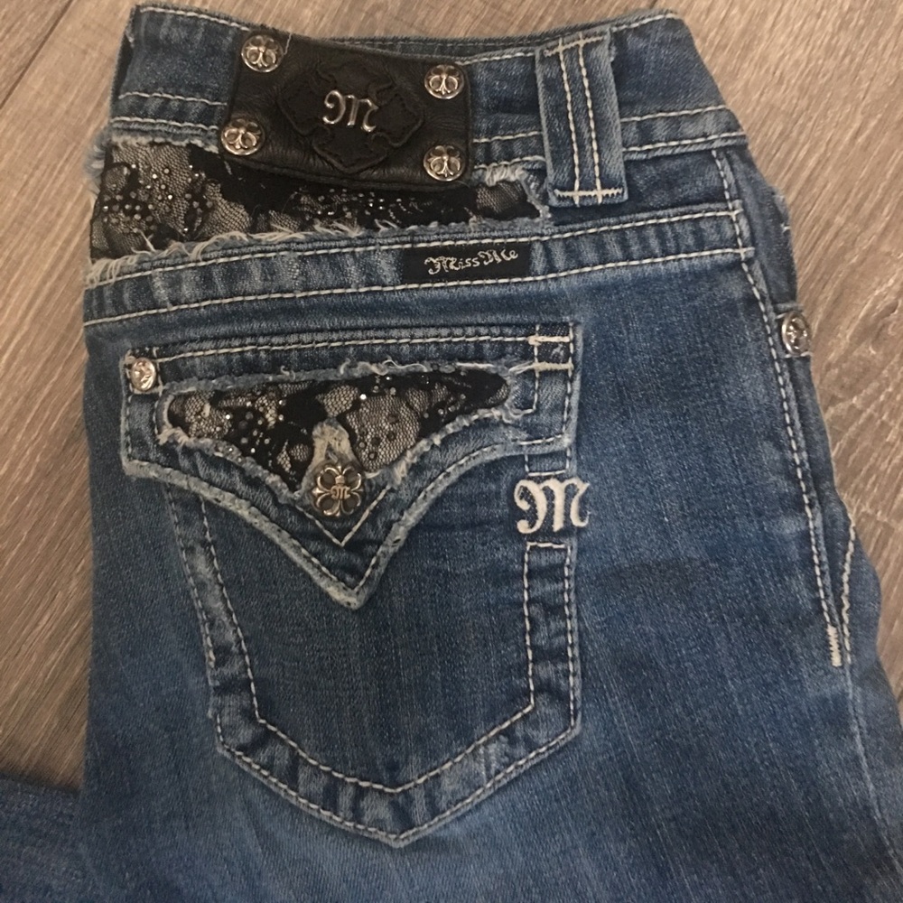 Miss me jeans boot lace & rhinestones Sz 30